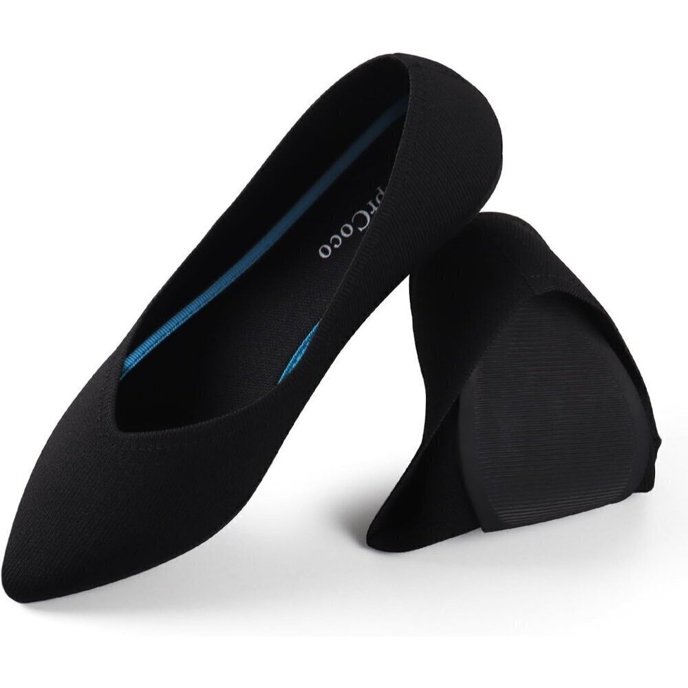 Aprcoco Flat Shoes Women Black Knit Fabric Pointed Toe Slip Ballet Comfort Shoes